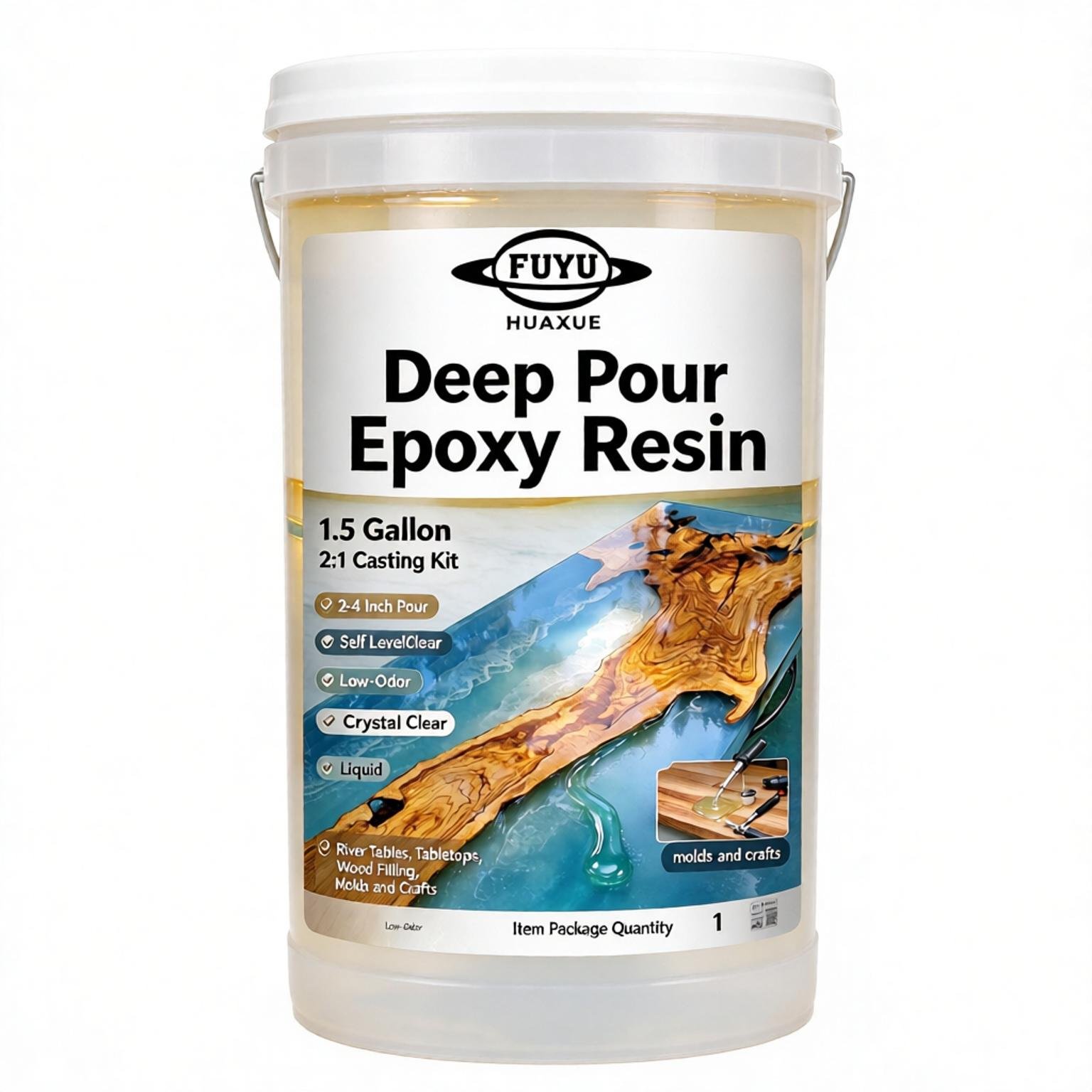 Deep Pour Epoxy Resin, 1.5 Gallon 2:1 Casting Kit, 2-4 Inch Pour
