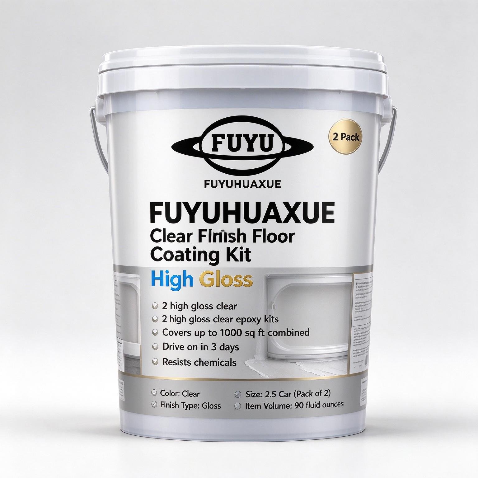 FUYUHUAXUE Clear Finish Floor Coating Kit, High Gloss, 2 Pack