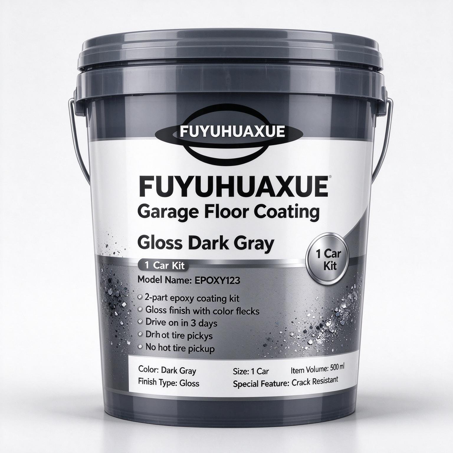 Garage Floor Coating, Gloss Dark Gray, 1 Car Kit
