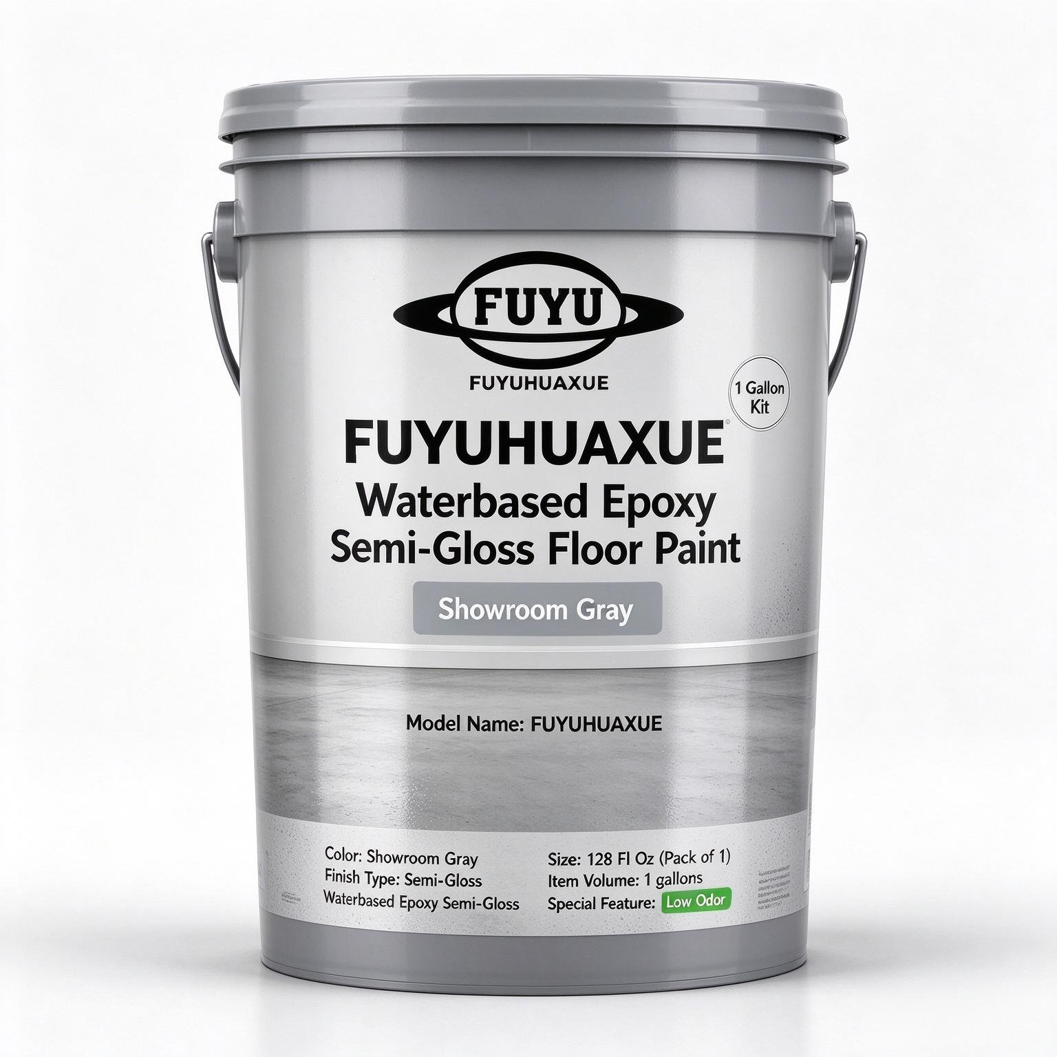 Waterbased Epoxy Semi-Gloss Floor Paint, 1 Gallon Kit, Showroom Gray