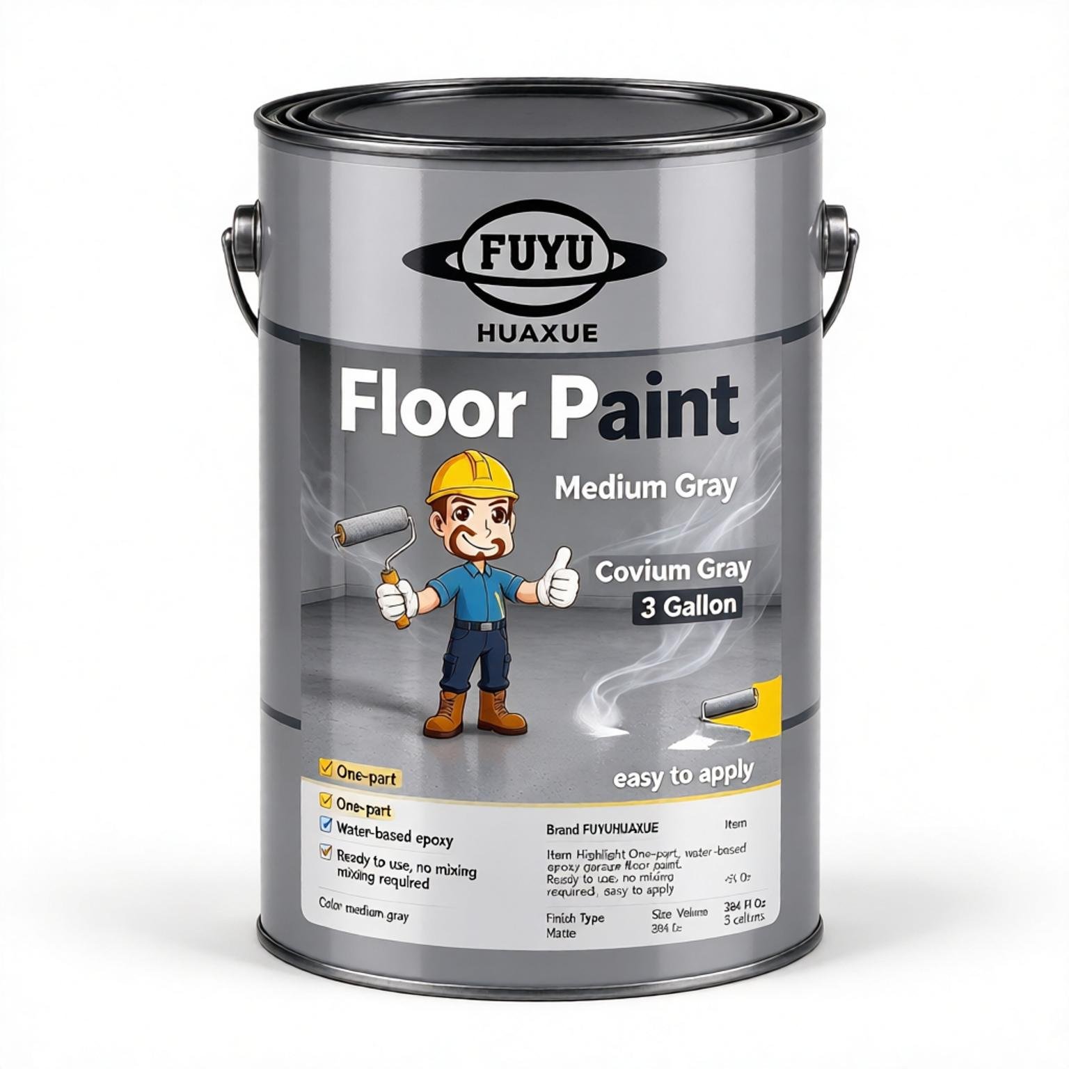 Floor Paint, Medium Gray, 3 Gallon Covers up to 360 sq ft.