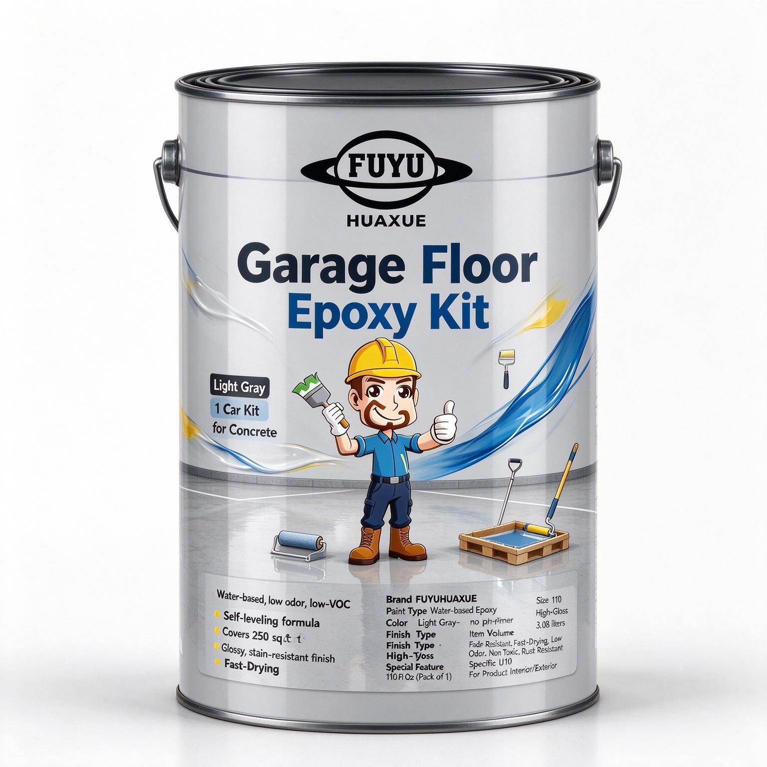 Garage Floor Epoxy Kit – Light Gray, 1 Car Kit for Concrete