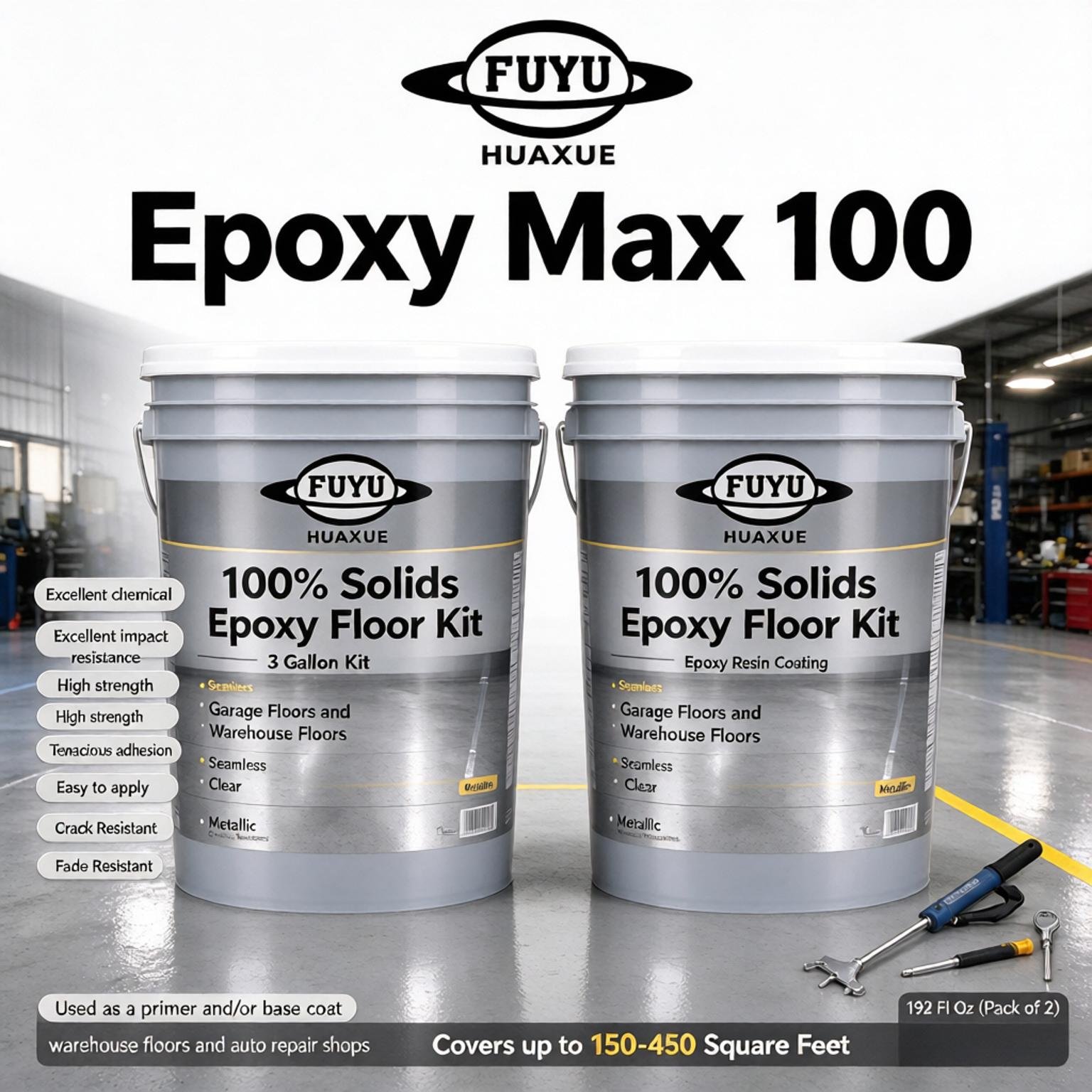 Epoxy Max 100-3 Gallon Kit -100% Solids Epoxy Floor Kit: Epoxy Resin Coating for