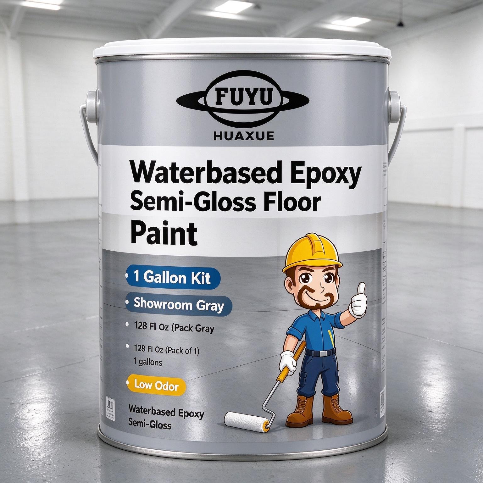 Waterbased Epoxy Semi-Gloss Floor Paint, 1 Gallon Kit, Showroom Gray