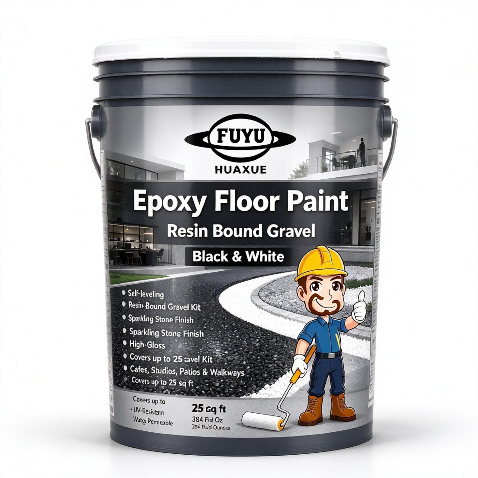 Epoxy Floor Paint, Resin Bound Gravel, Black & White, 3 Gallon