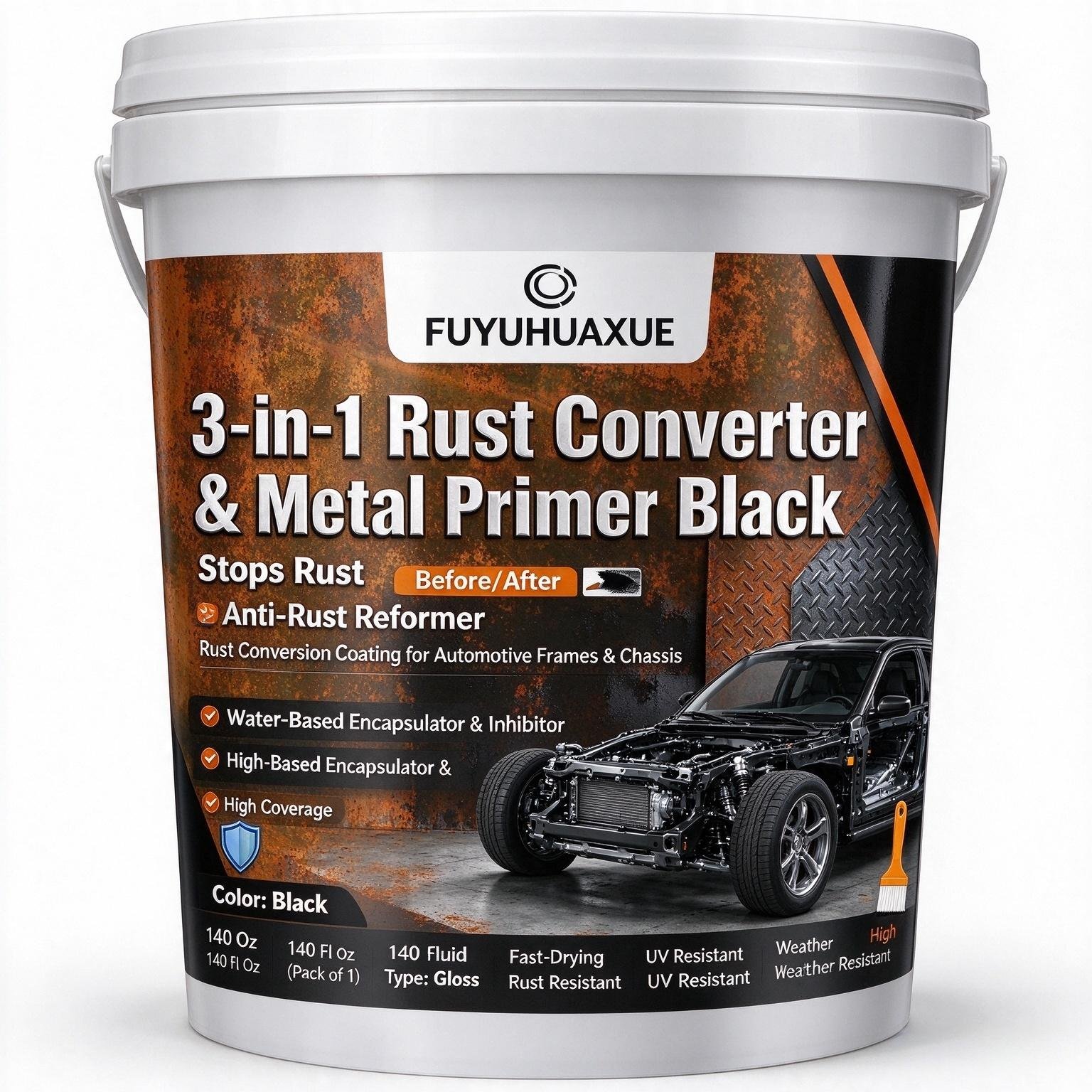 FUYUHUAXUE 3-in-1 Rust Converter & Metal Primer Black