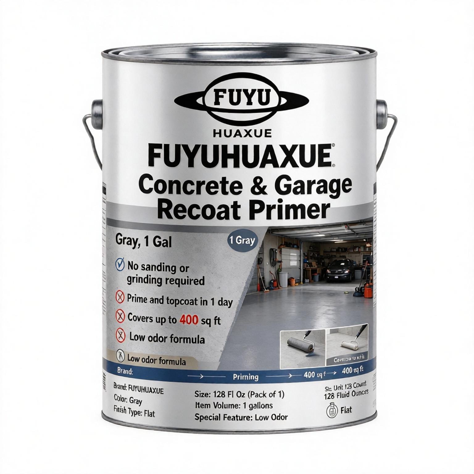 FUYUHUAXUE Concrete & Garage Recoat Primer, Gray, 1 Gal